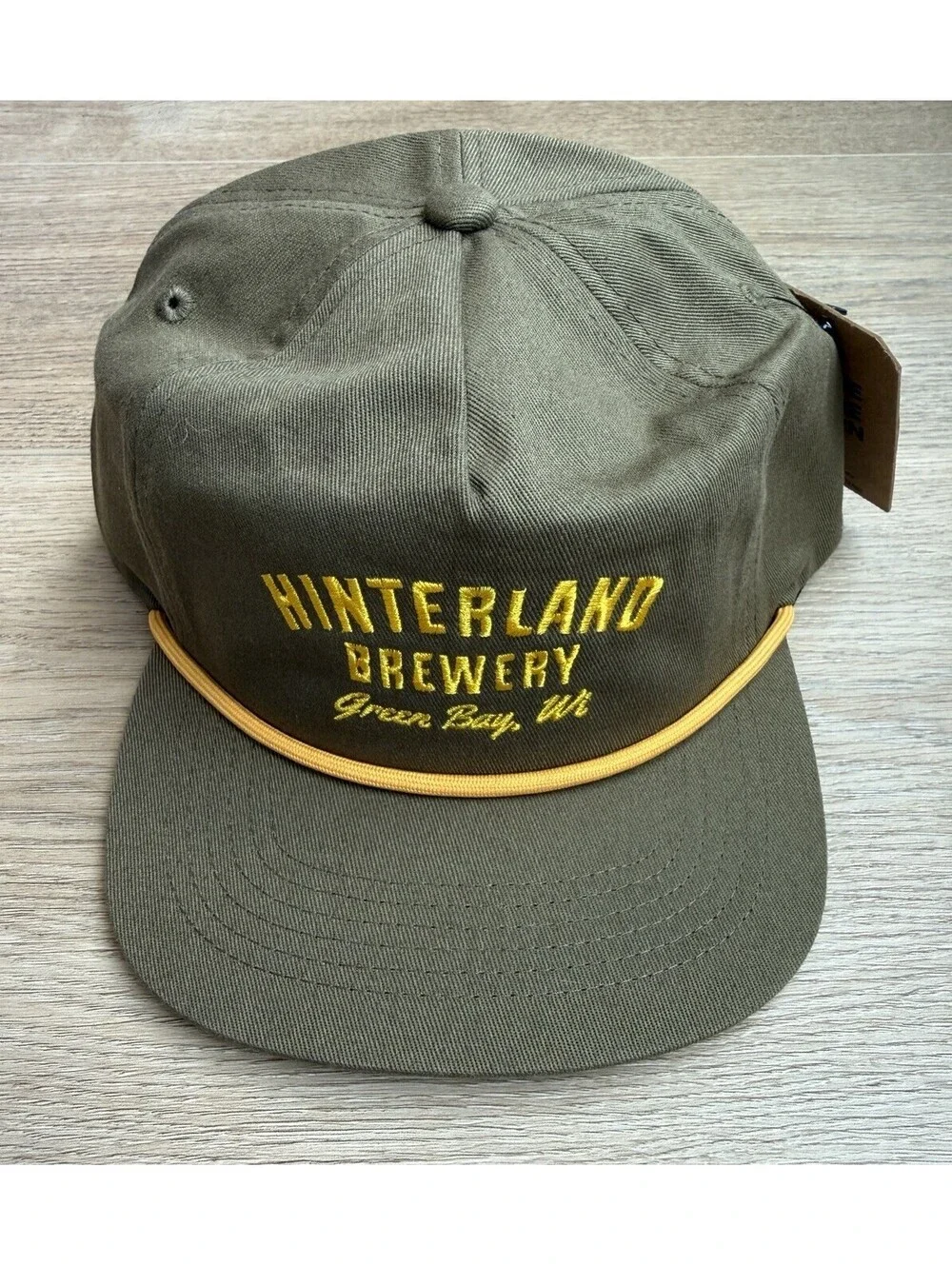 Hinterland Brewery Green Bay WI Snapback Hat Rope Cap Olive Beer Logo Cap NWT